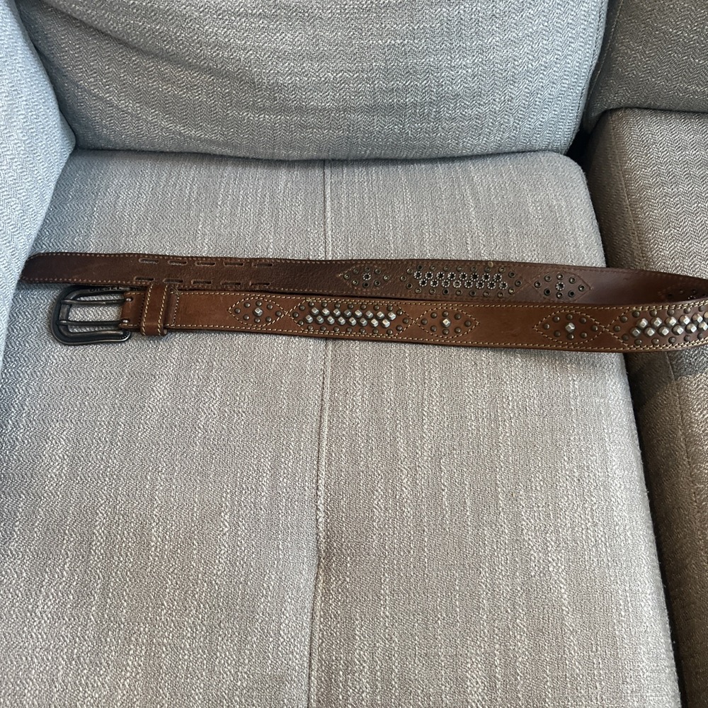 Diesel Men's Brown Studded Belt Size 40 Adjustable Cow Leather Preowned Italy